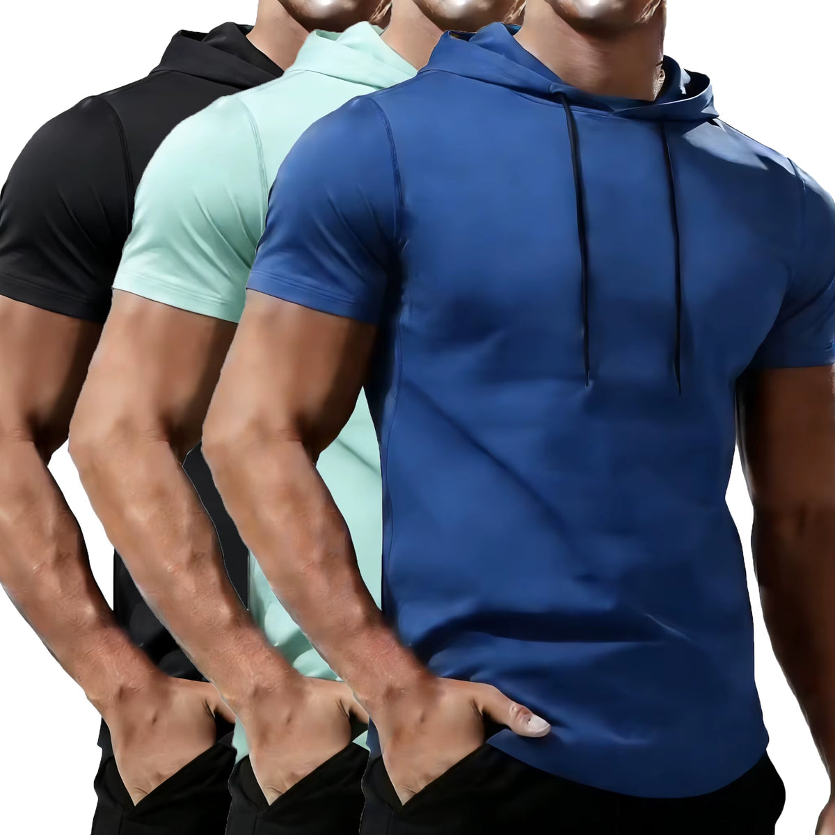 Men'S Running T-Shirt Sportswear Hooded Tops Tee Workout Tracksuit Training Male Clothing Elastic Gym Fitness Sport T Shirt Men