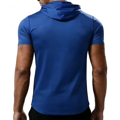Men'S Running T-Shirt Sportswear Hooded Tops Tee Workout Tracksuit Training Male Clothing Elastic Gym Fitness Sport T Shirt Men