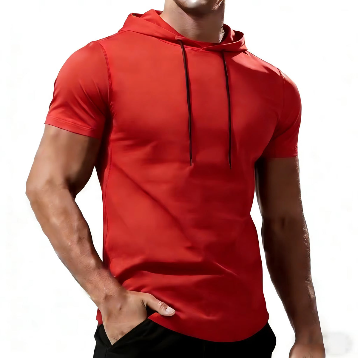 Men'S Running T-Shirt Sportswear Hooded Tops Tee Workout Tracksuit Training Male Clothing Elastic Gym Fitness Sport T Shirt Men