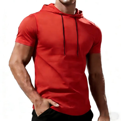 Men'S Running T-Shirt Sportswear Hooded Tops Tee Workout Tracksuit Training Male Clothing Elastic Gym Fitness Sport T Shirt Men