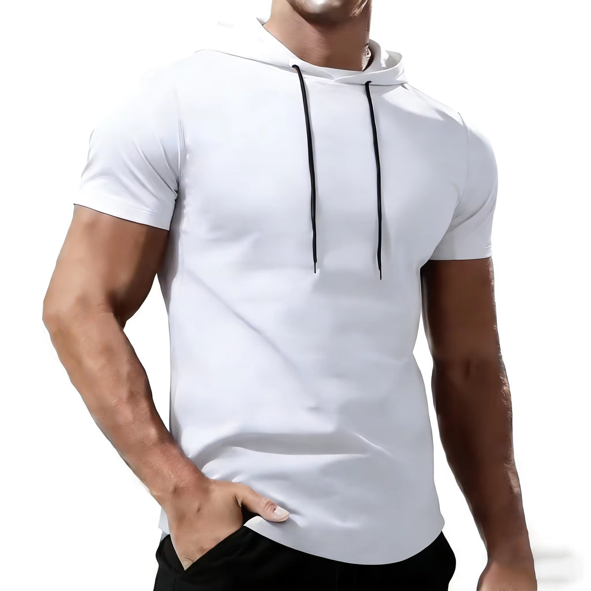 Men'S Running T-Shirt Sportswear Hooded Tops Tee Workout Tracksuit Training Male Clothing Elastic Gym Fitness Sport T Shirt Men