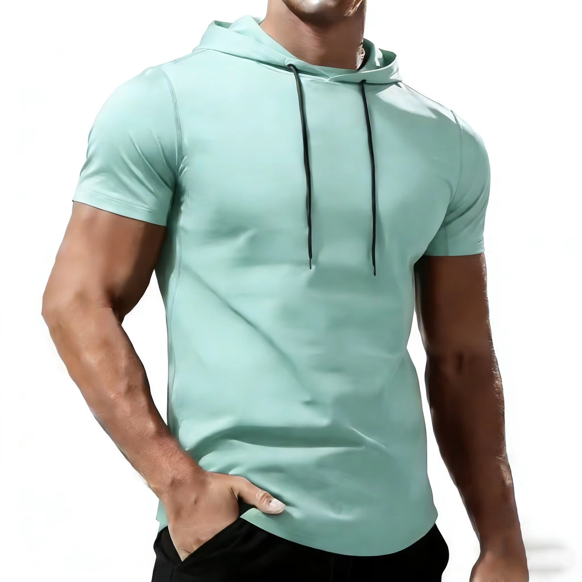 Men'S Running T-Shirt Sportswear Hooded Tops Tee Workout Tracksuit Training Male Clothing Elastic Gym Fitness Sport T Shirt Men