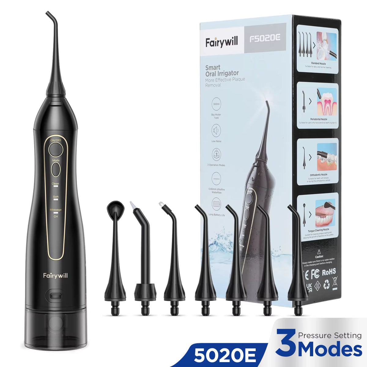 Water Flossers Oral Irrigator Rechargeable Portable Dental 3 Modes Water Tank for Teeth 300ML Waterproof Teeth Cleaner