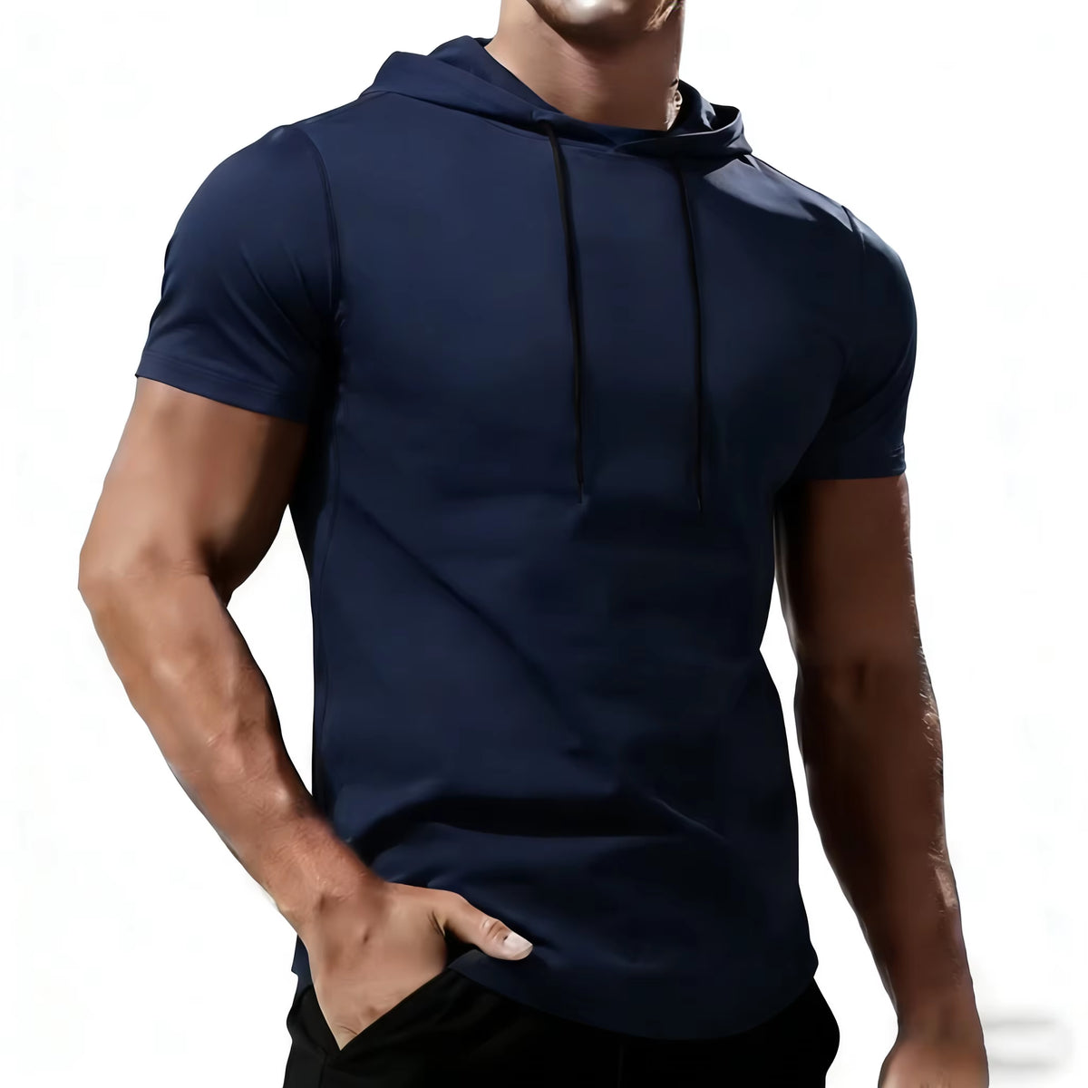 Men'S Running T-Shirt Sportswear Hooded Tops Tee Workout Tracksuit Training Male Clothing Elastic Gym Fitness Sport T Shirt Men