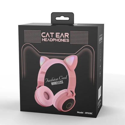 LED Light Cat Ear Headphones Wireless Bluetooth 5.0 Headset Portable Foldable Kids Headphone with Microphone Best Gift