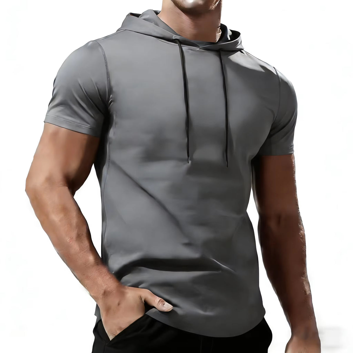 Men'S Running T-Shirt Sportswear Hooded Tops Tee Workout Tracksuit Training Male Clothing Elastic Gym Fitness Sport T Shirt Men